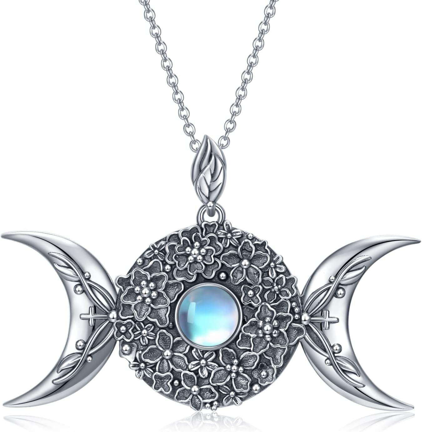 Triple Moon Goddess/Moonstone/Opal/Mushroom 925 Sterling Silver Pendant Jewelry for Women