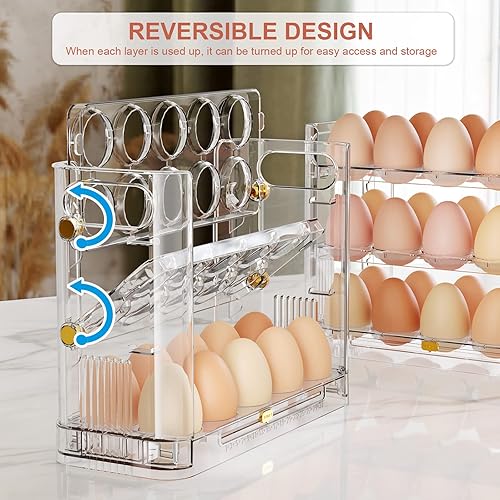 Miniatura 2 de Soporte reversible para huevos para refrigerador y encimera, bandeja de almacenamiento transparente para 30 huevos