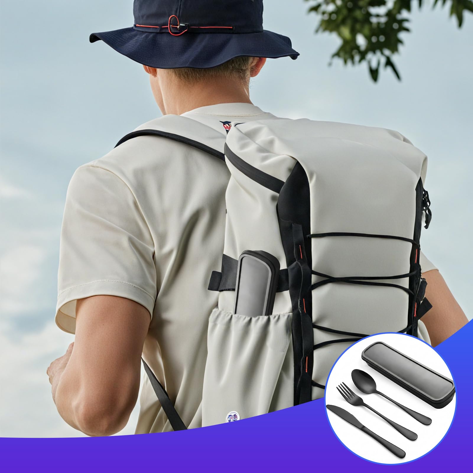 Cubiertos para Llevar 4 Piezas de Acero Inoxidable con Estuche, Set Cubiertos Camping con Cuchillo Tenedor y Cuchara, Porta Cubiertos para Llevar al Trabajo — view 5