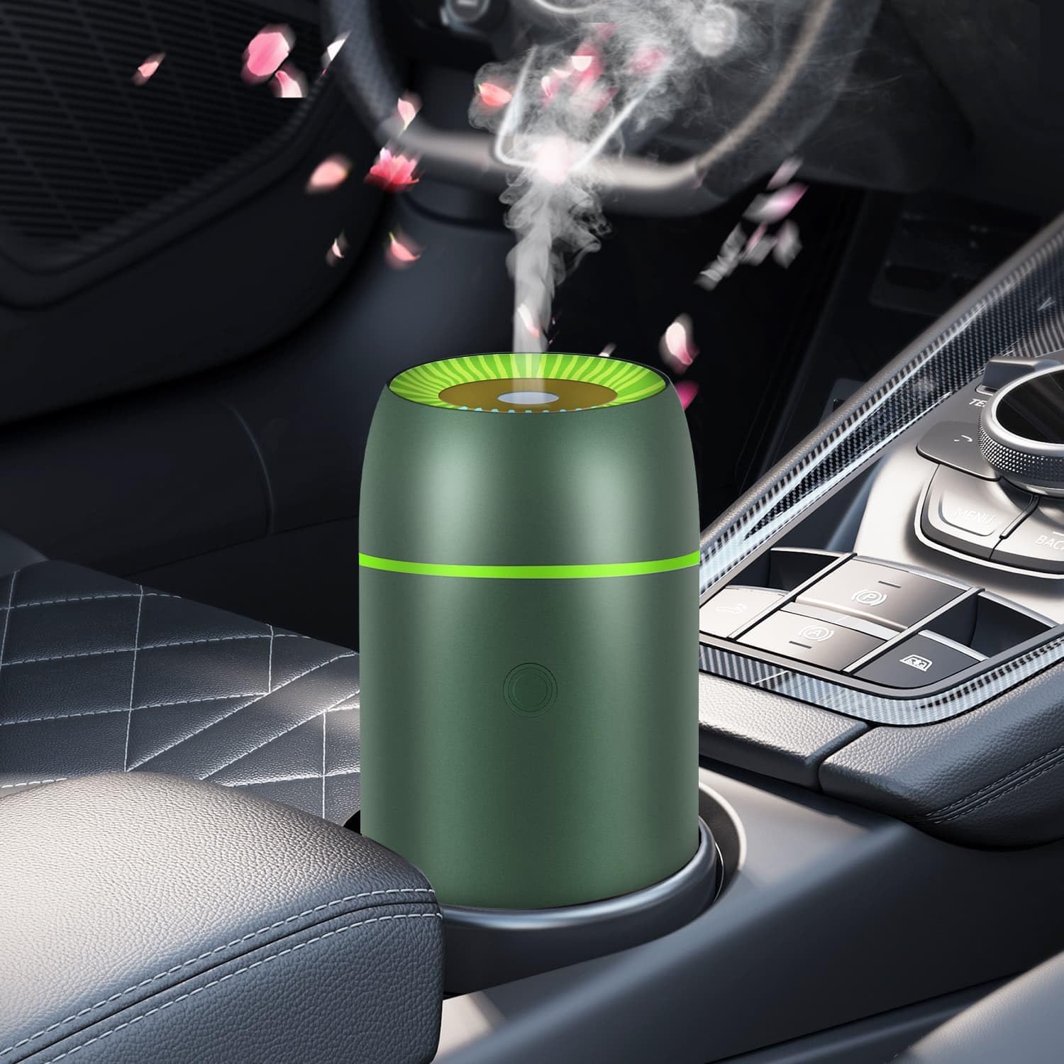 Car Aromatherapy Diffusers for Essential Oils Portable Mini Ultrasonic Mist Humidifier 100ml USB-Powered Aroma Diffuser Freshener for Vehicle Home Office Bedroom (Green)