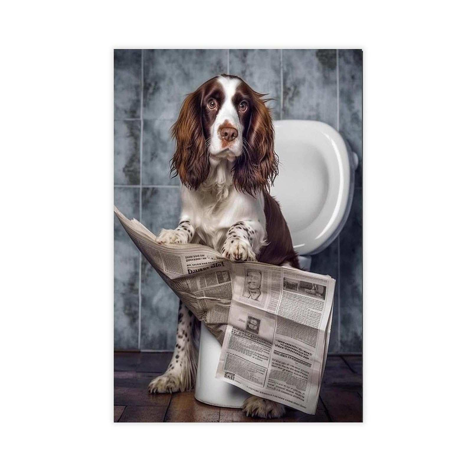 Oquajk Springer Spaniel On The Toilet. Canvas Poster Wall Art Decor Print Picture Paintings For Living Room Bedroom Decoration 12X18inch(30X45cm)