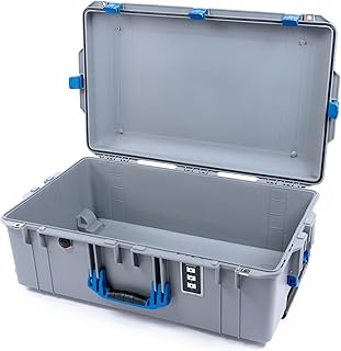 Pelican 1595 Case by ColorCase - Silver - Large Sized Waterproof Case (Case Only) - Blue Handles & Latches