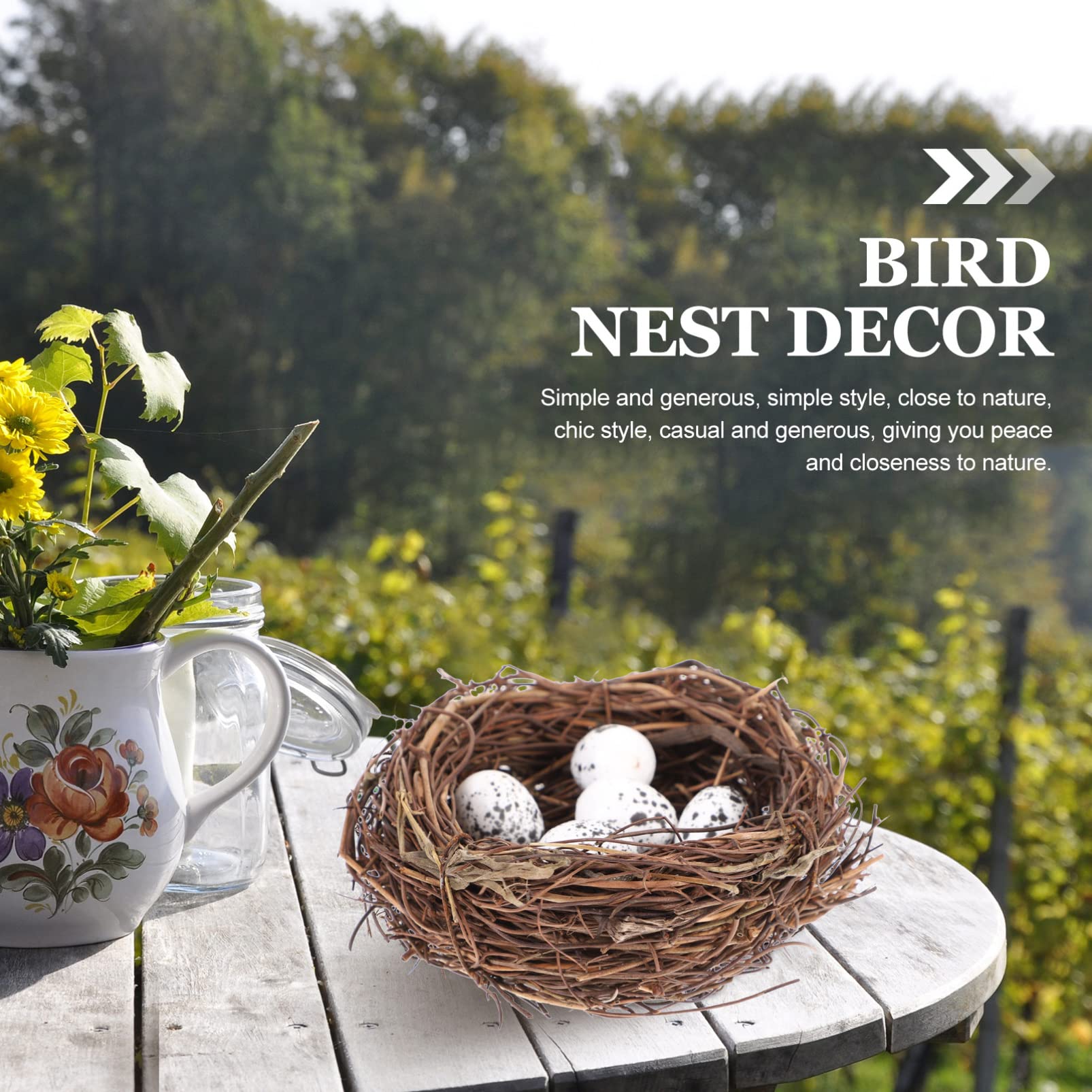 Kisangel Nido di Uccelli Artificiali per Decorazione Uccelli Rattan Nido Artigianato Uccelli Pasquali Nido Finto Nido con Uova per Mestiere Decorazioni Pasquali da Giardino