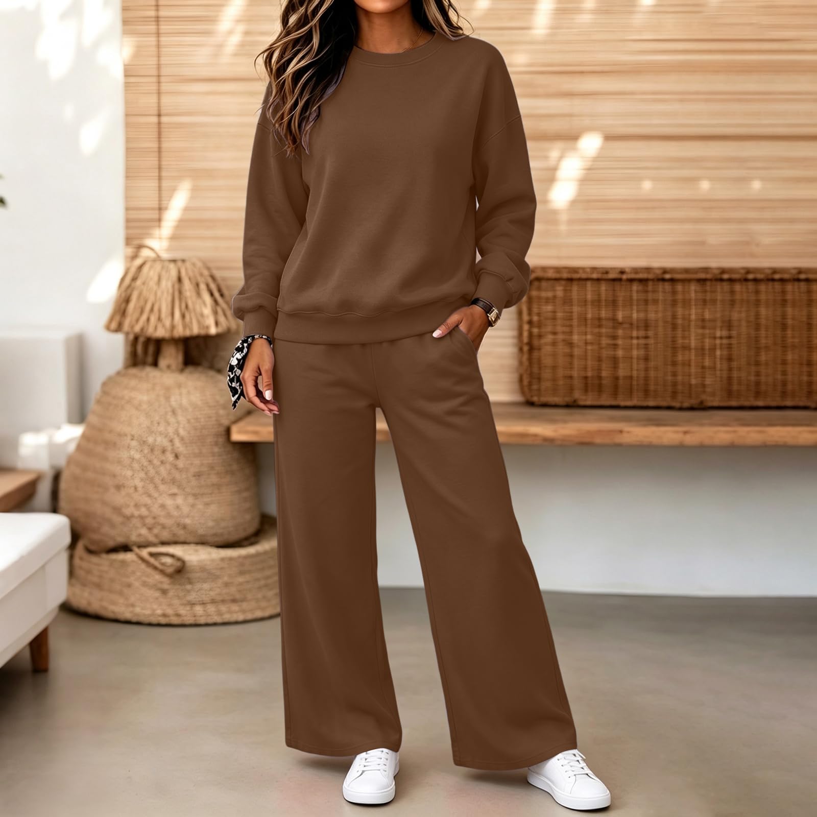 Pantaloni Tuta Donna Larghi Felpa Completo Base per Palestra e Casa