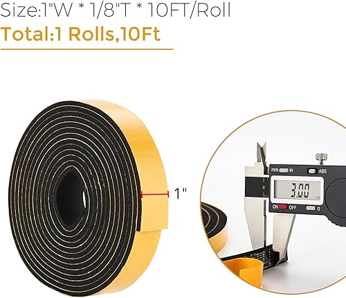 Miniatura 3 de Burlete de puerta de 10 pies, tira de sellado de puerta de 1 pulgada de ancho x 18 pulgadas de grosor, cinta adhesiva de espuma de alta densidad