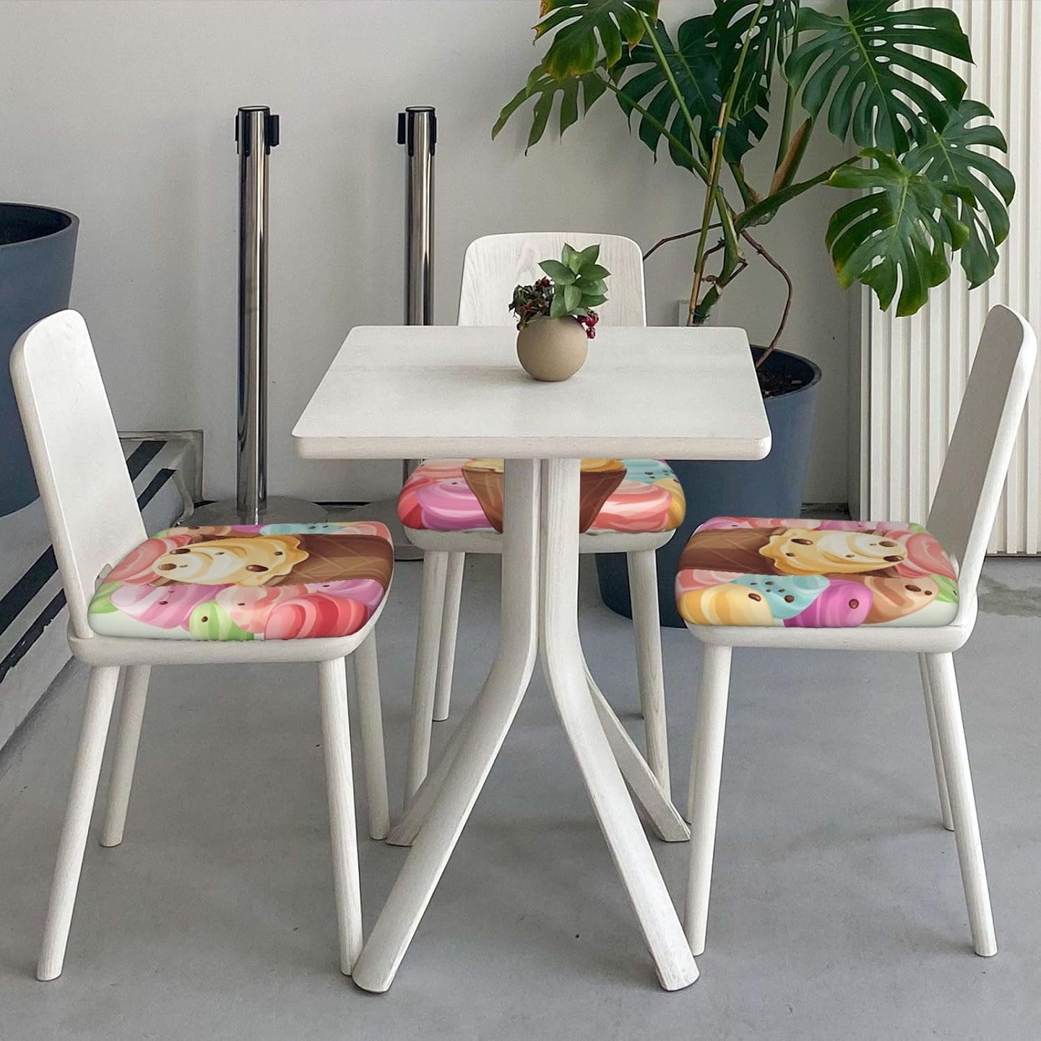 6PCS Stretch Seat Covers Set, Ice Cream Chair Covers for Dining Room, Square Chair Seat Slipcovers with Ties, Removable Washable Dining Chair Protector Seat Cover for Kitchen Office