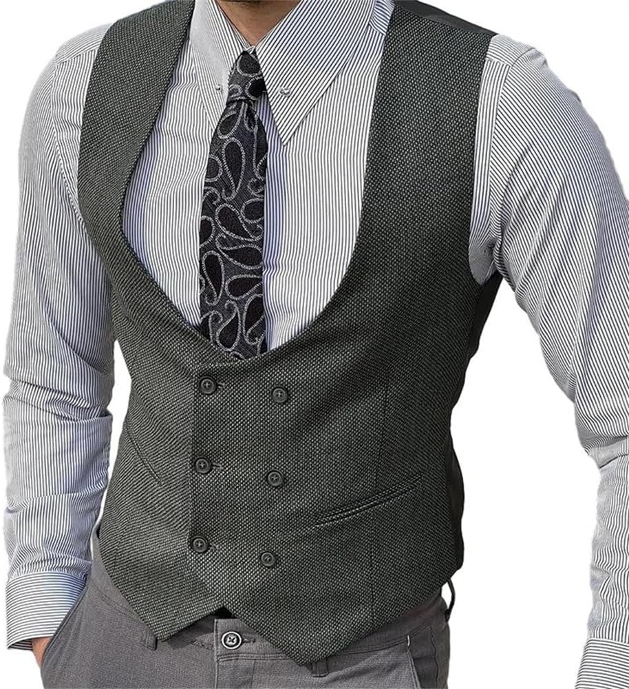 YEPREMBlazer Waistcoat Autumn V-Neck Suit Waistcoat Men Slim Fit Gentleman Business Waistcoa Men Button Front Waistcoat Men Work Pocket Decoration