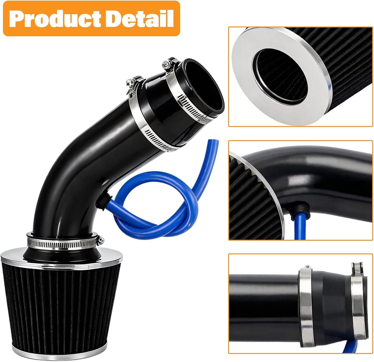 3 Inch 76mm High Flow Cold Air Intake Pipe Hose Kit Car Cold Air Intake Turbo Filter Aluminum Automotive Air Filter Induction Flow Hose Pipe Kit