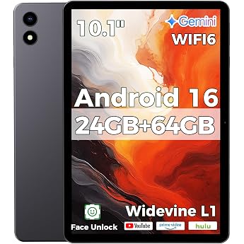 RebotAi Andorid 16 Tablet 10 Inch with Protective Case, 24GB RAM + 64GB ROM | 6000 mAh, Widevine L1, thin and lightweight tab