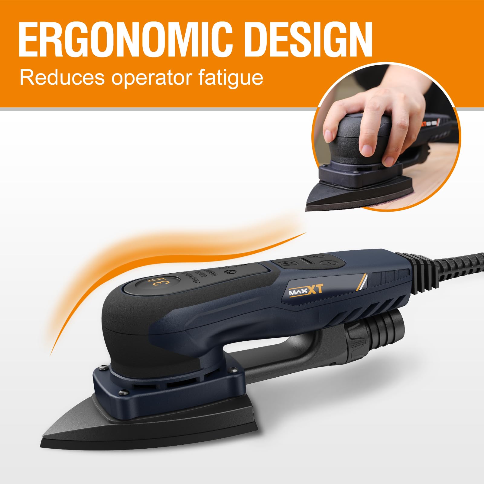 MAXXT Levigatrice Delta e Rettangolare 2IN1 brushless 350W, Diametro orbitale: 3,0mm, 6 velocità regolabili (4000-10000 giri/min), Arresto in 1-2 secondi, Include 20 fogli abrasivi, per angoli stretti