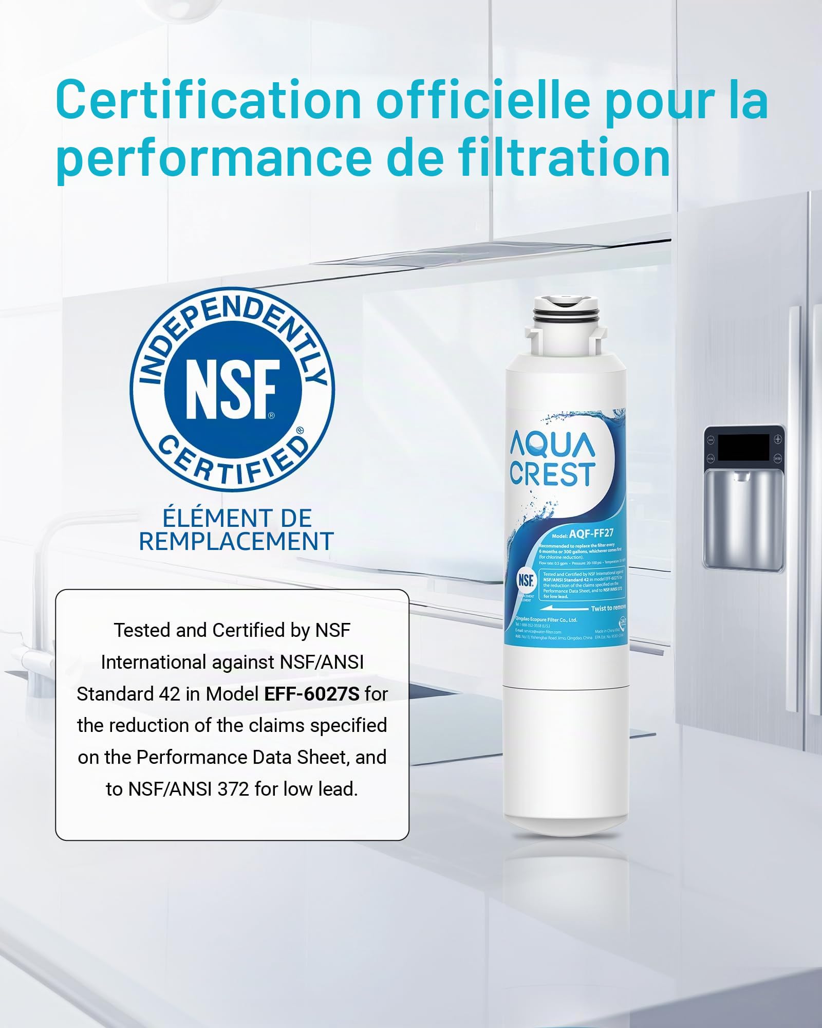 AQUA CREST Filtre à Eau pour Réfrigérateur, Compatible avec Samsung® DA29-00020B, HAF-CIN EXP DA29-00020A DA29-00019A DA97-08006 DA97-08043ABC Kenmore46-9101 REFSVC AP527193 HDX-FMS-2 (3)