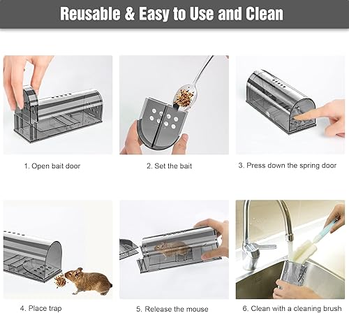 Miniatura 3 de 4 trampas humanas para ratones que no matan, trampas para ratones vivos en interiores para el hogar, pequeñas trampas reutilizables para ratones