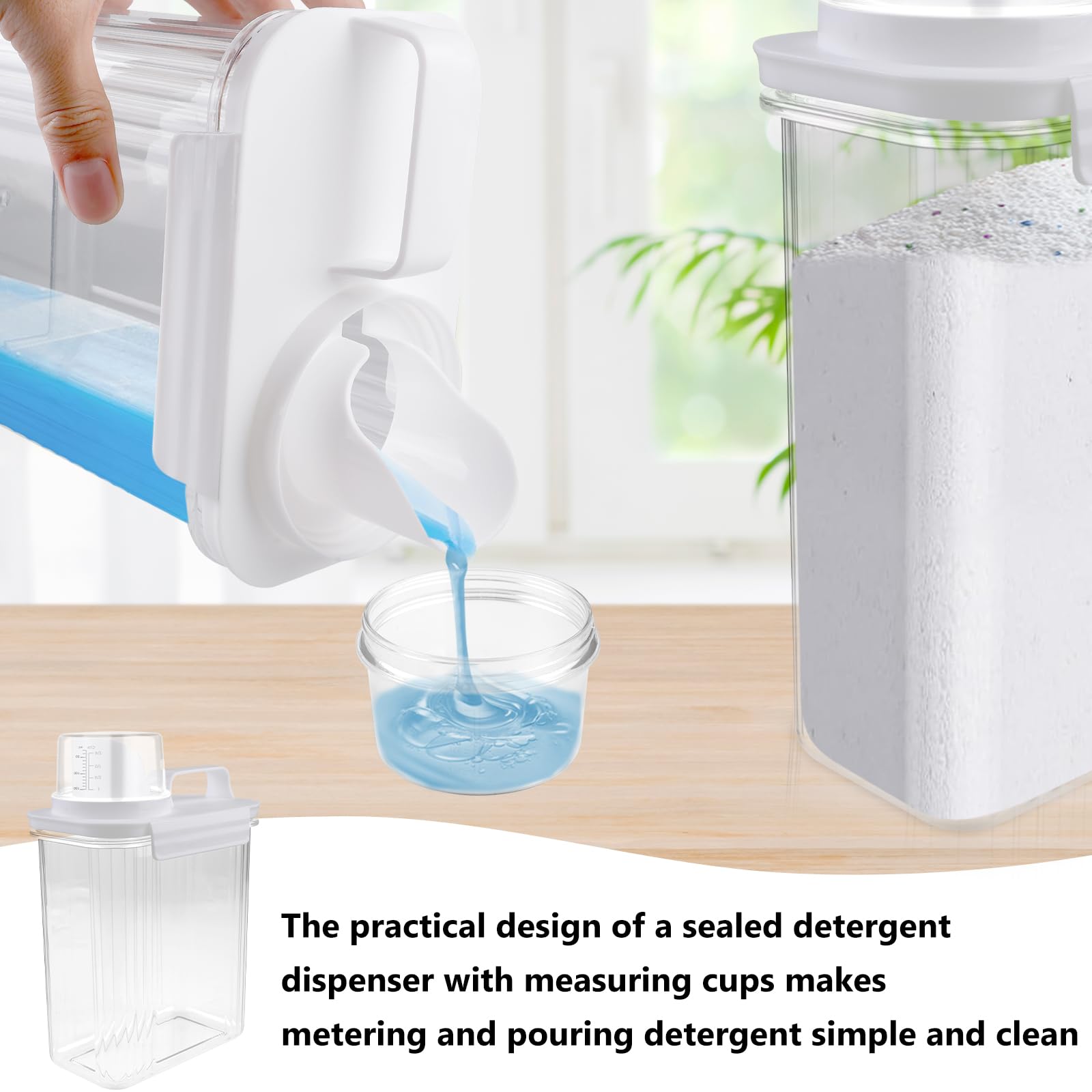 Dispenser Detersivo per Bucato: 2Pezzi 2L Dispenser per Detersivo Ermetico con Misurino, Dispense r Multiuso in Polvere, Dispense r Detersi vo Lavatrice, Riutilizzabili Contenitore per Liquidi