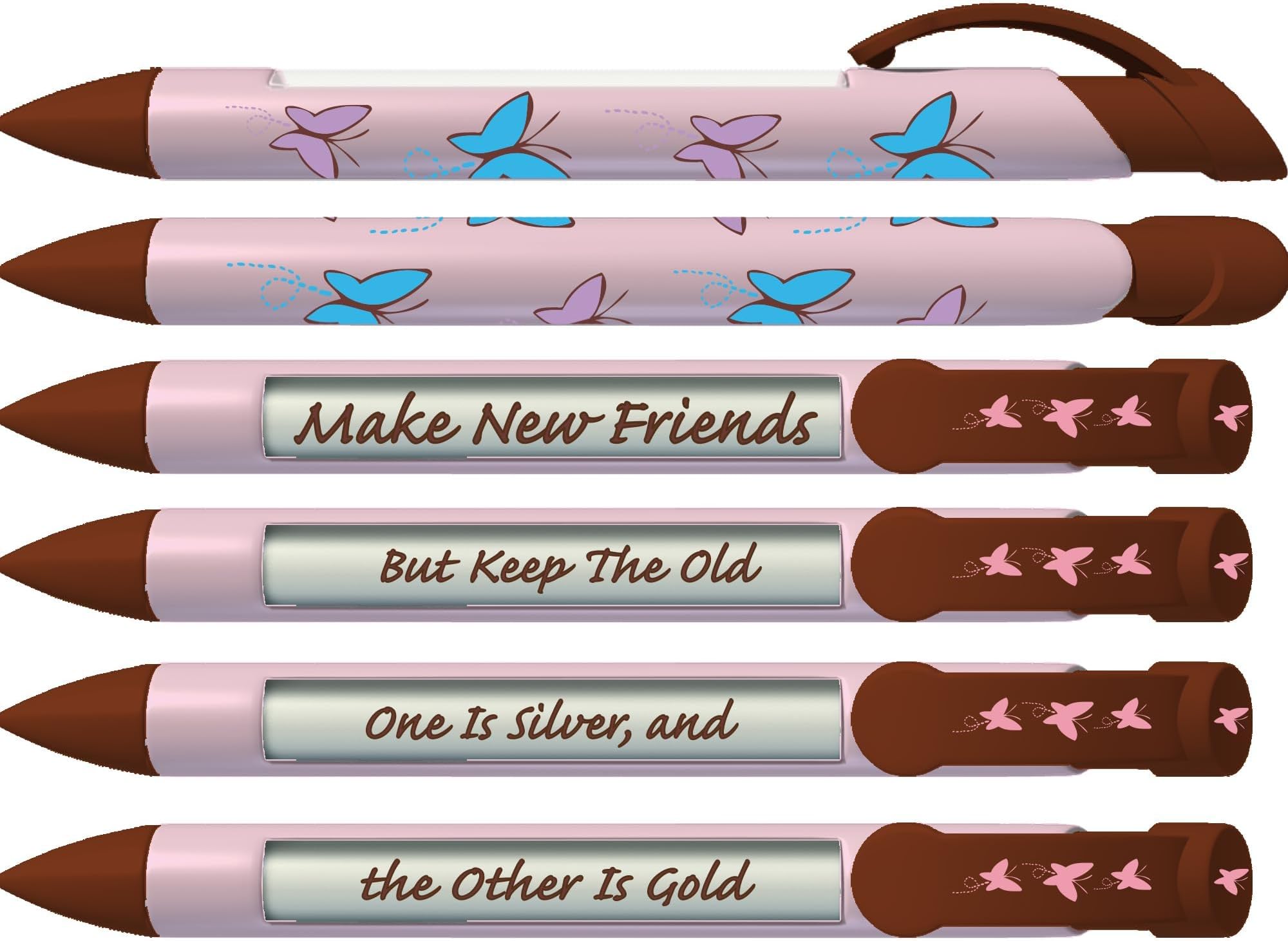 Greeting Pen Chocolate Butterfly Friend Pen Rotating Message 6 Pen Set (36551)
