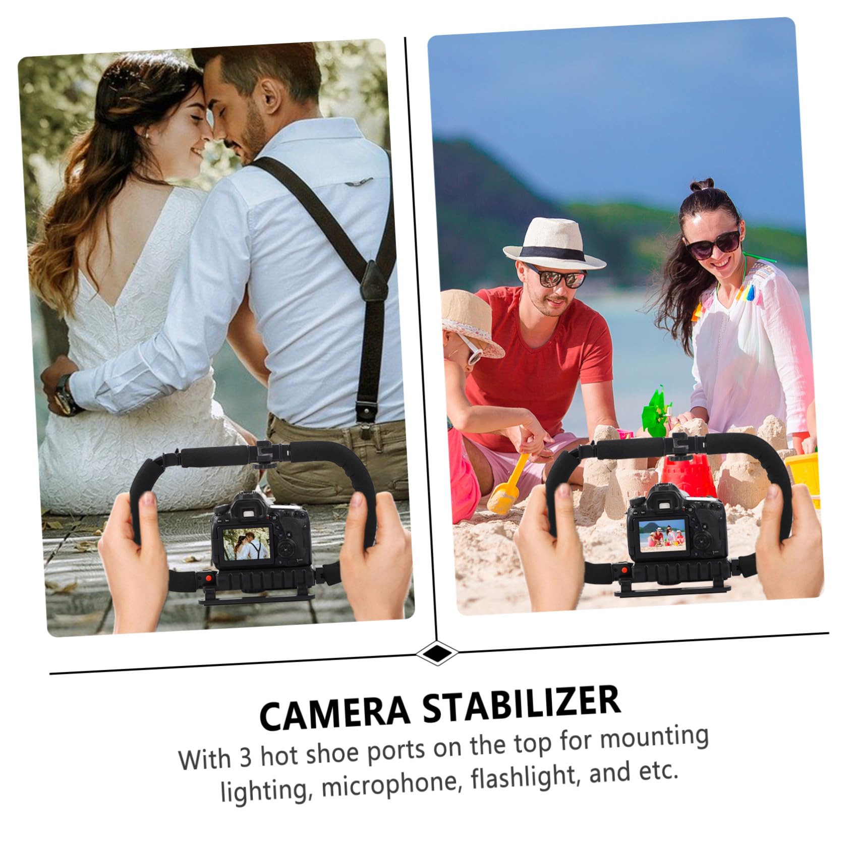 Artibetter Stabilizzatore per Videocamera e Smartphone Nero Impugnatura in Spugna e Supporto per Tre Hot Shoe, Vite da 1/4 Pollice per Riprese Professionali