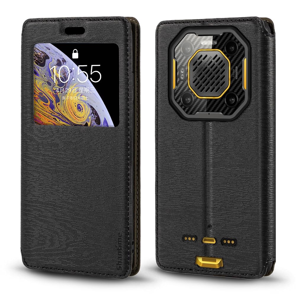 Shantime Invisible Magnetic View Window PU Leather Flip Case Compatible with Ulefone Armor 26 Ultra, Smart Clear Display Cover with Full Protection
