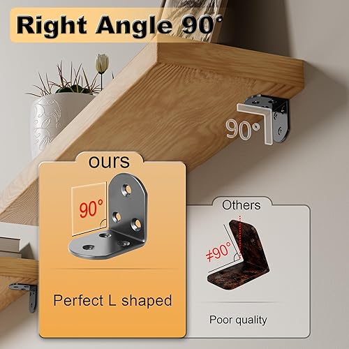 Miniatura 108 de Alise Soportes flotantes para estantes resistentes en forma de L, soportes de esquina de ángulo negro para estantes, soporte de estante reforzado