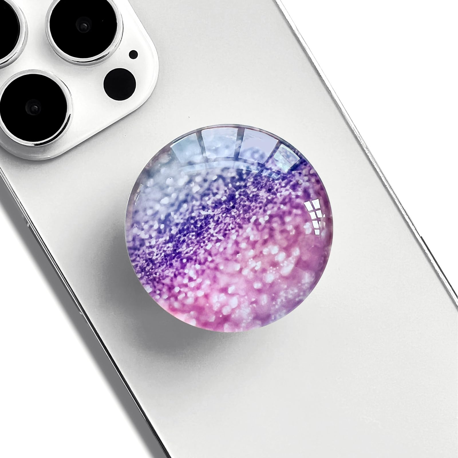 WUYULB Clear Crystal Glitter Collapsible Expanding Moblile Phone Grip Stand Holder for Smartphones and Tablets, Cell Phone Accessory (Pink Purple Glitter)