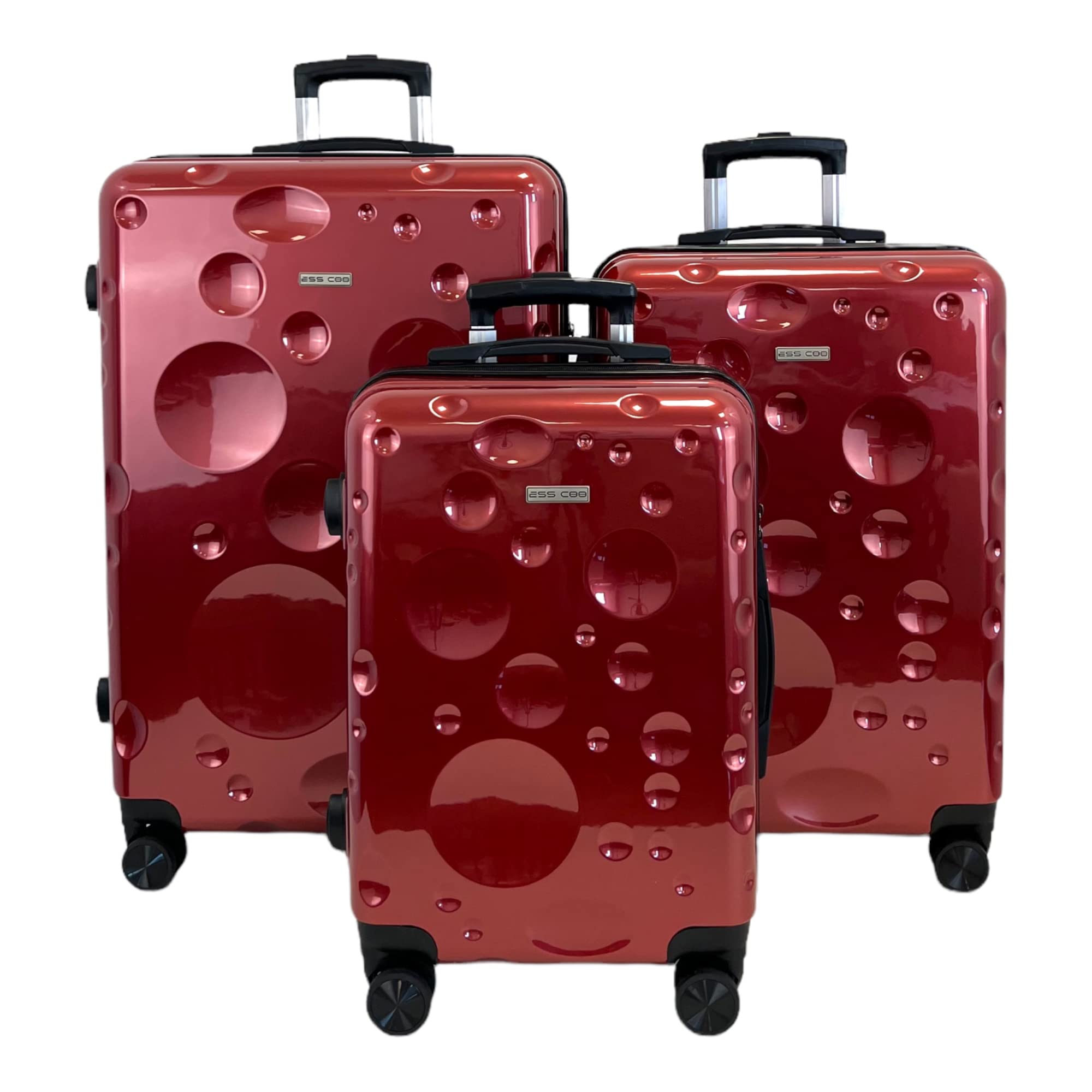 Set de 3 valises/Bagages ABS Rigide à 4 roulettes pivotante avec Serrure TSA intégré (Rouge vin, Set de 3)