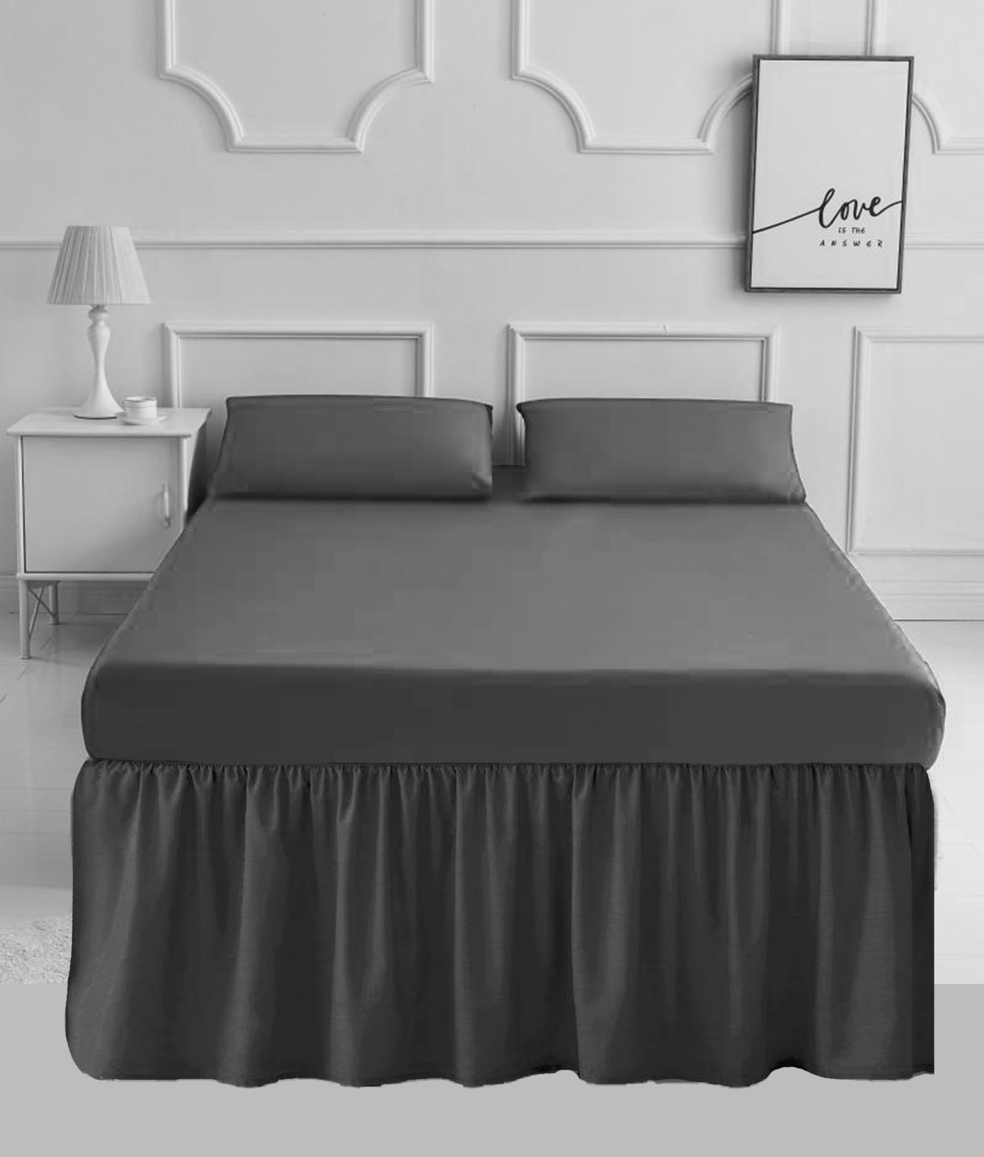 PARADISE STAR Extra Deep Base Valance Bed Sheet 16 Inch Frill – Poly Cotton Percale Easy Care Valance Sheet for Divan Bed, Soft Durable Bedding (Grey, Superking)