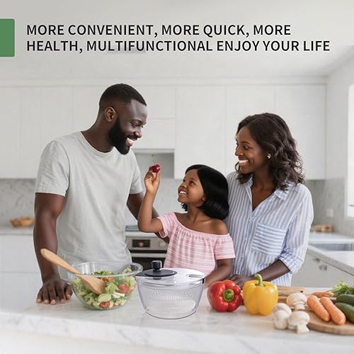 Miniatura 2 de Molinillo de ensalada grande, cuenco de lavado de frutas con colador, giratorio de lechuga de uso rápido y fácil, lavadora de frutas y verduras,