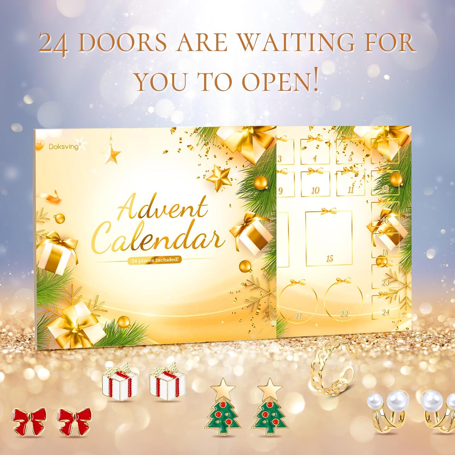 Jewelry Advent Calendar 2024, 24 Days Countdown Calendar for Adult Women Christmas, Fashion Bracelet Necklace Rings Earring, Xmas Surprise Gift for Wife Daughter Mom Adult Girls