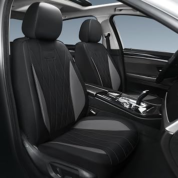 Car Seat Covers Full Set, Leather Car Seat Cushion, Breathable Materials, Suitable for Most Car SUV/Truck/Sedan/Automotive Gray + Black, Two-Piece