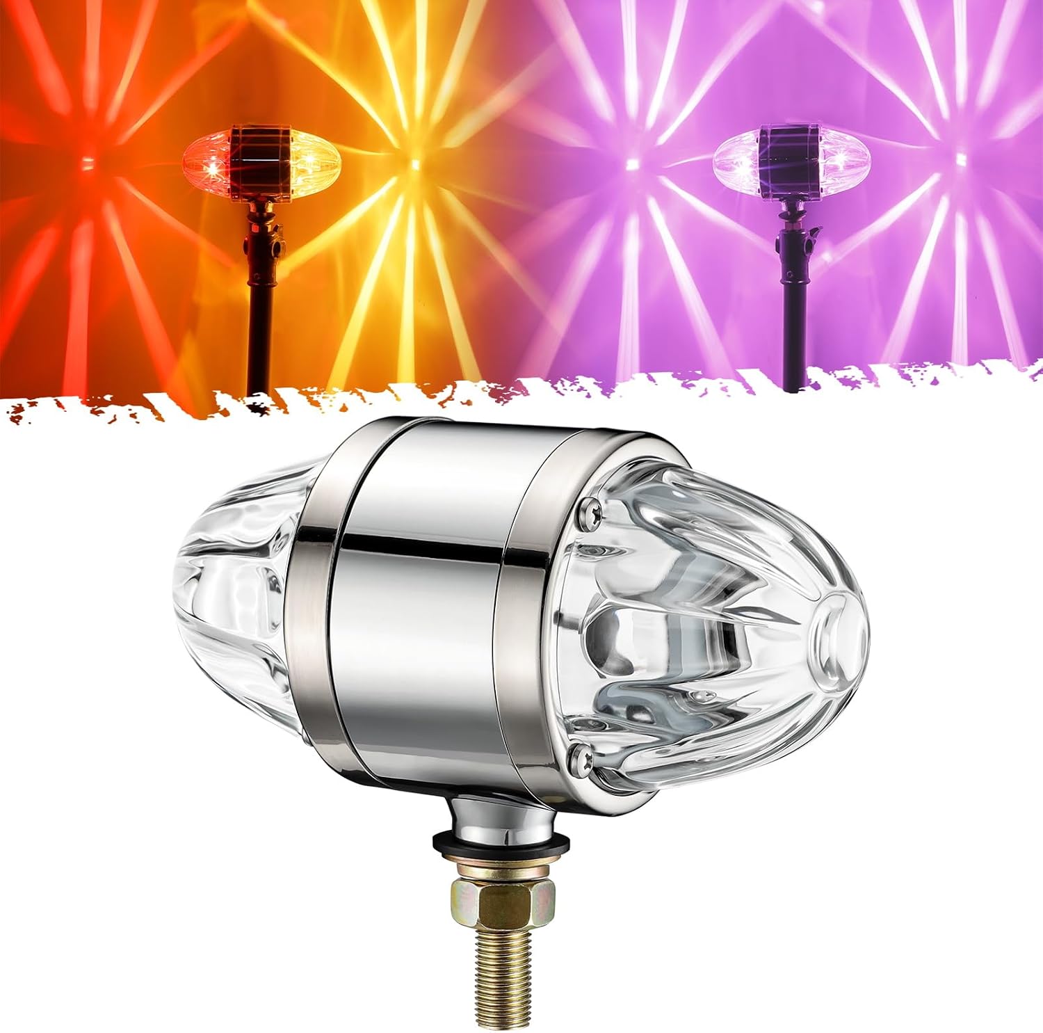 Partsam 1x Glass Watermelon LED Light Dual Revolution Double-Face Amber Red Light-Purple Turn Signal Marker Auxiliary Lamp, Zinc Alloy Housing Clear Lens Post Mount for Trucks Trailers, 10-30V