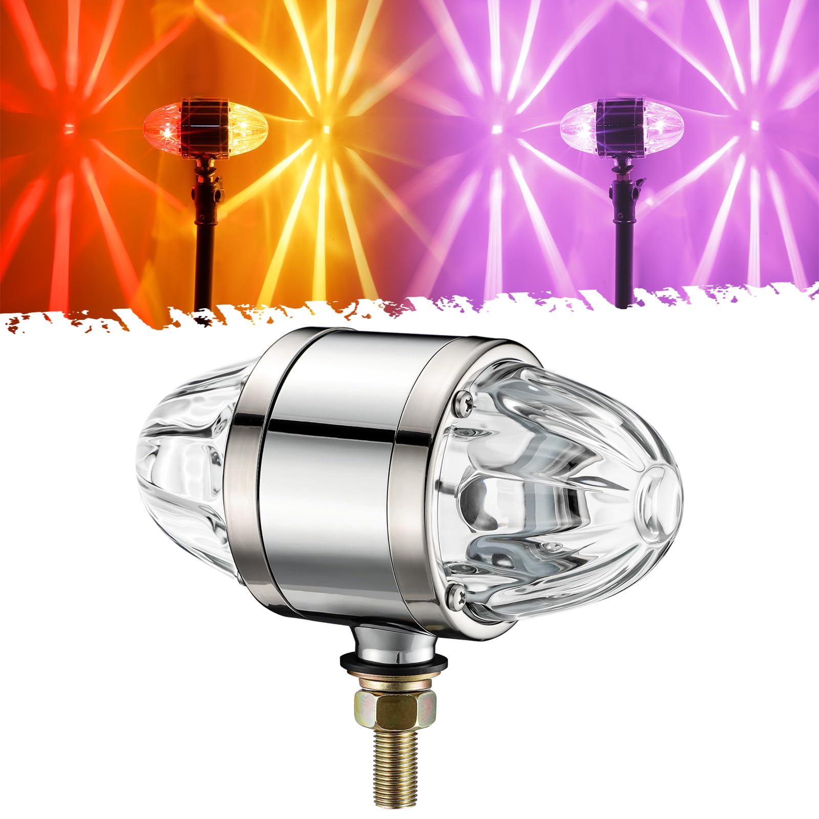Partsam 1x Glass Watermelon LED Light Dual Revolution Double-Face Amber Red Light-Purple Turn Signal Marker Auxiliary Lamp, Zinc Alloy Housing Clear Lens Post Mount for Trucks Trailers, 10-30V