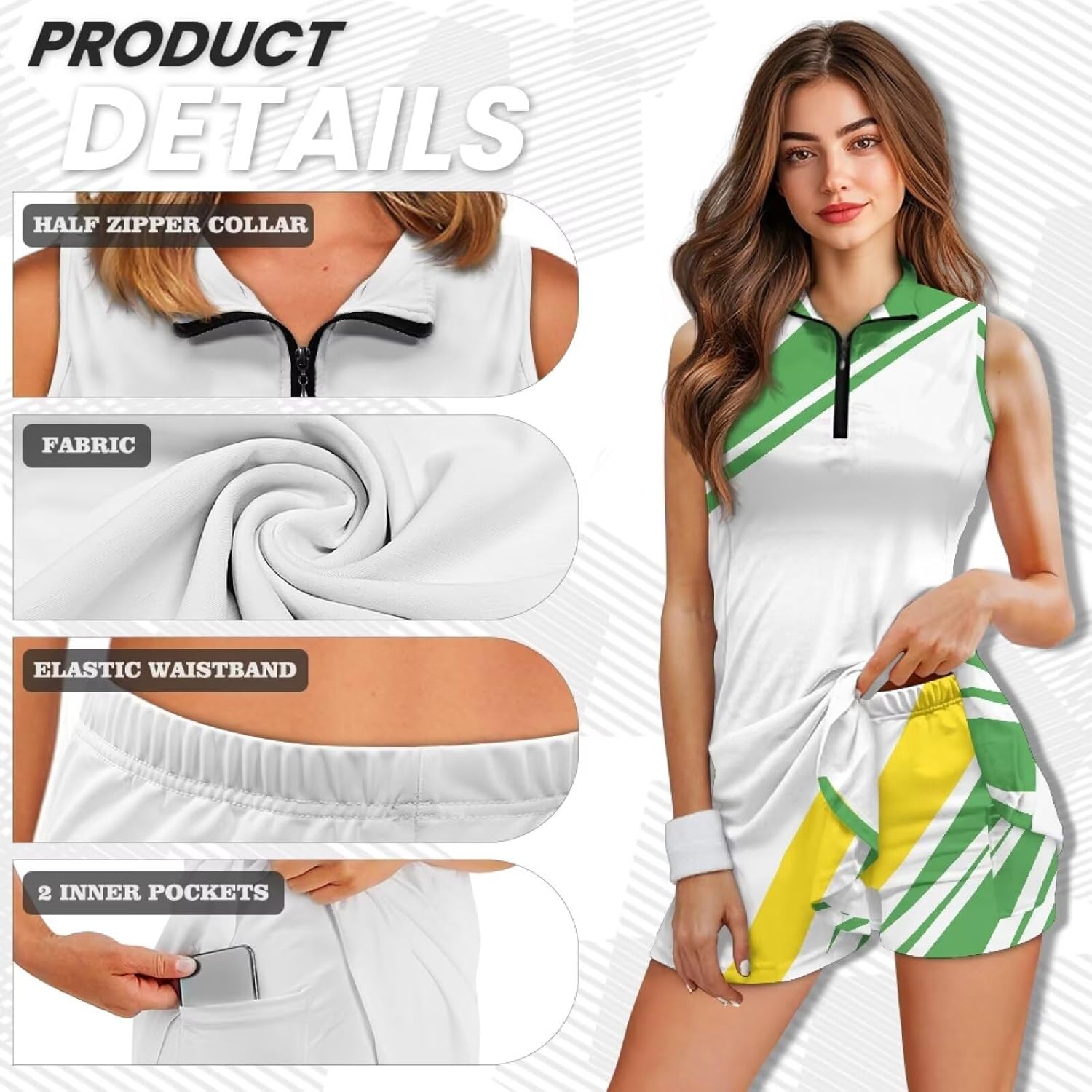 Sleeveless Golf Dress for Women Half Zip Polo Dress Suitable for Golf Tennis Pickleball Padel Courses Athletic Wear