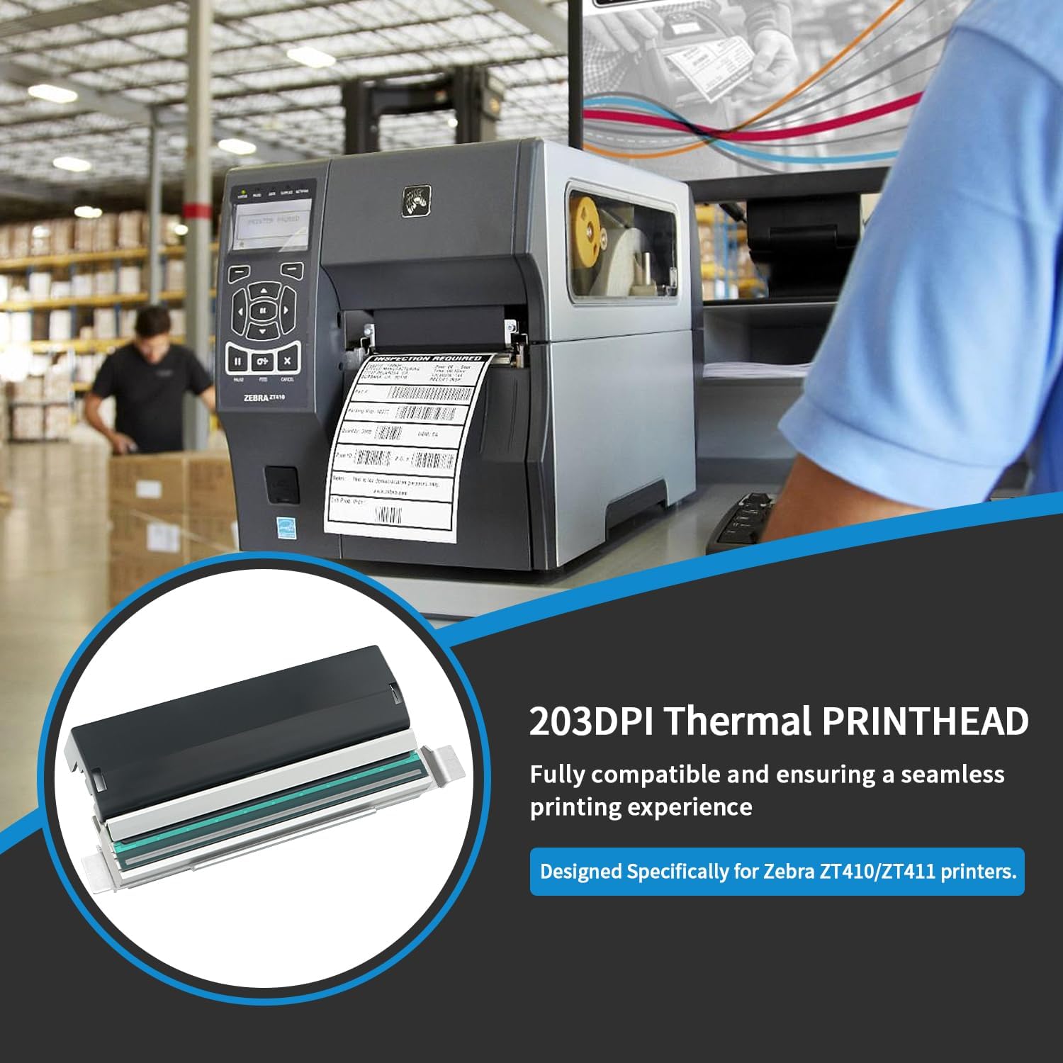 203DPI Thermal Printhead Replacement for Zebra ZT410/ZT411 Printers - Part P1058930-009 | Enhanced Durability & Precision Printing