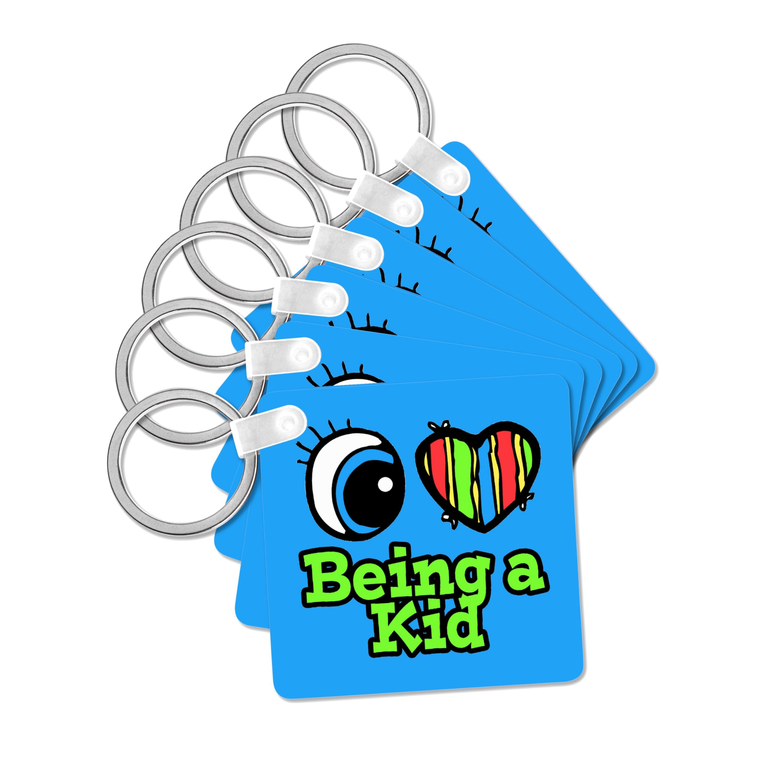 3dRose, Bright Eye Heart I Love Being a Kid, set of 6 Key Chains