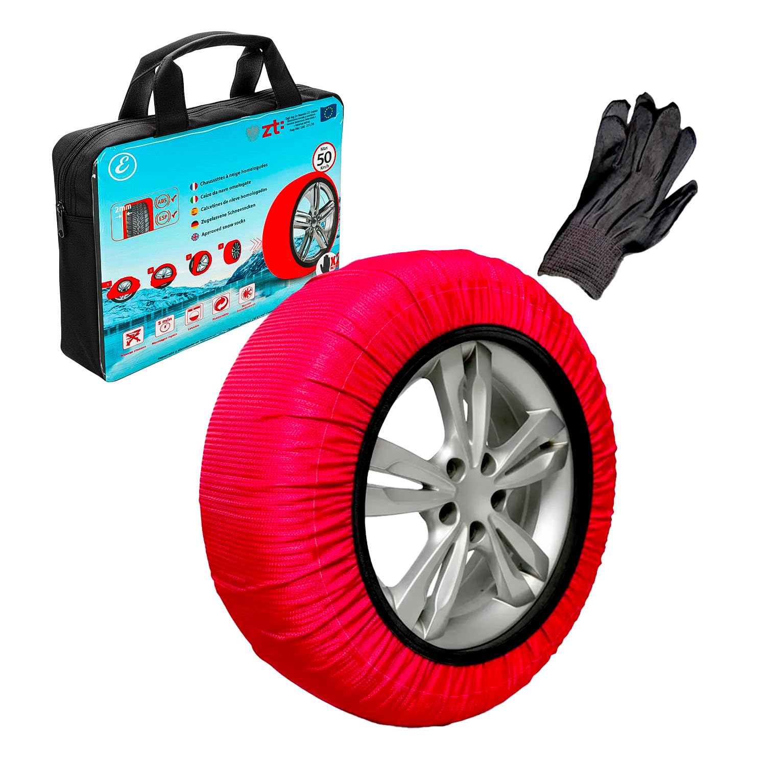 Calze da Neve Omologate EN 16662-1 Coppia Catene Tessili Antisdrucciolo per Pneumatici R14-R21 (L)