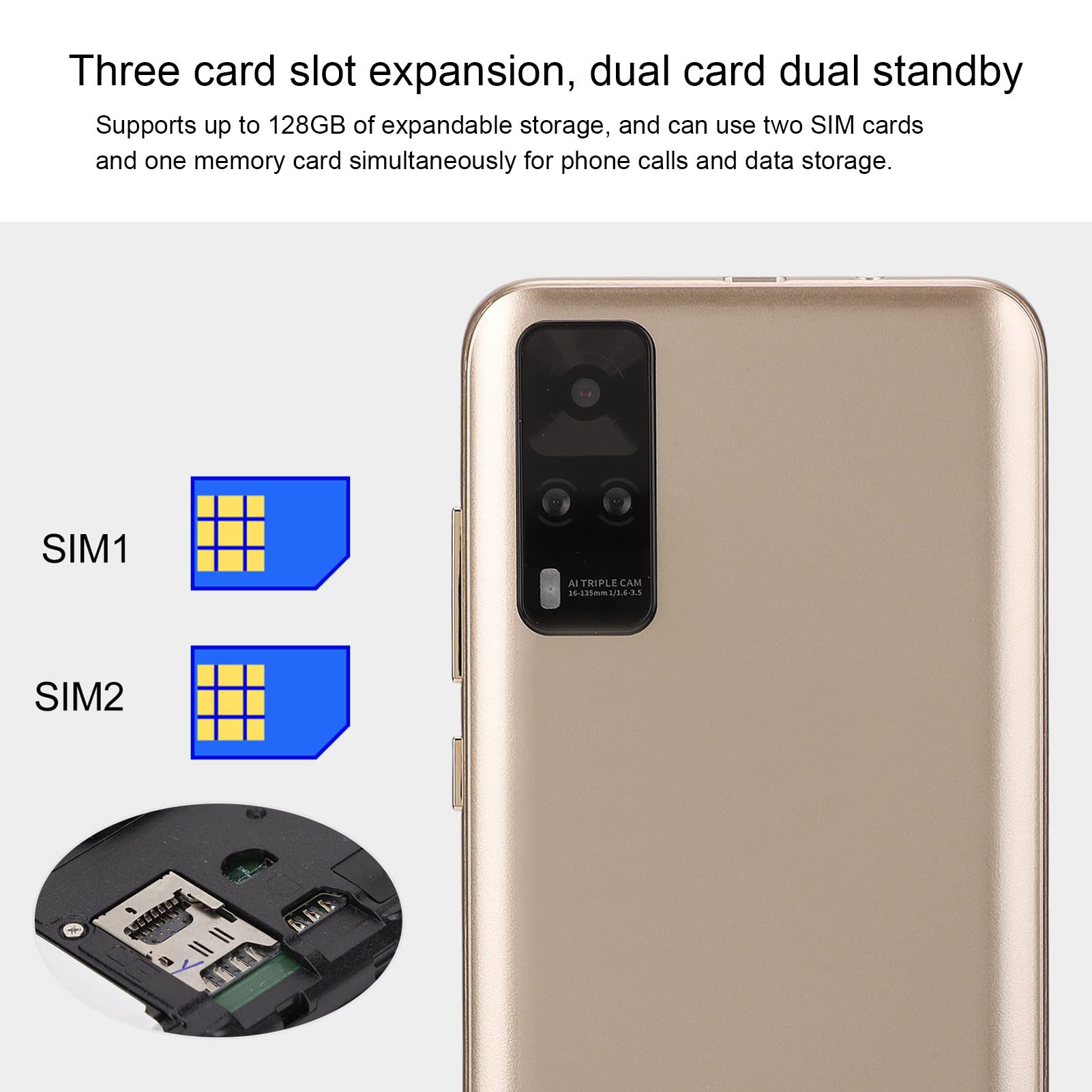 Odblokowany Smartfon Y53S dla Androida, Odblokowany Telefon Komórkowy z Dwoma Kartami SIM, Pamięć RAM 2 GB ROM 32 GB, Rozpoznawanie Twarzy, Smartfon 3G dla Seniorów i Dzieci,