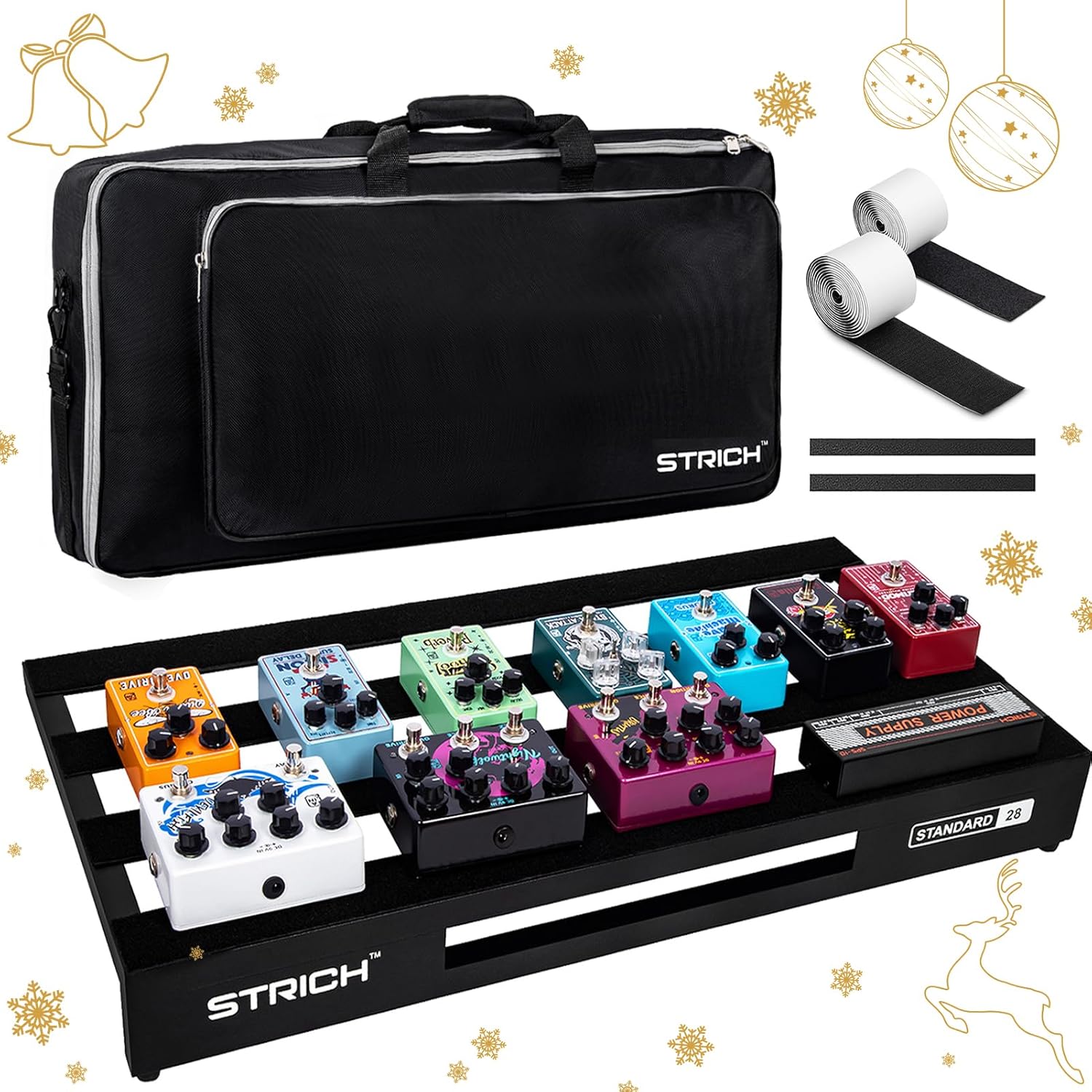 STRICH Guitar Pedal Board Aluminum Alloy 3.24lb Lightweight Pedalboard 28'' x 13.78'' Extra Large Effect Pedals board with Carry Bag, STANDARD 28 (Angled)