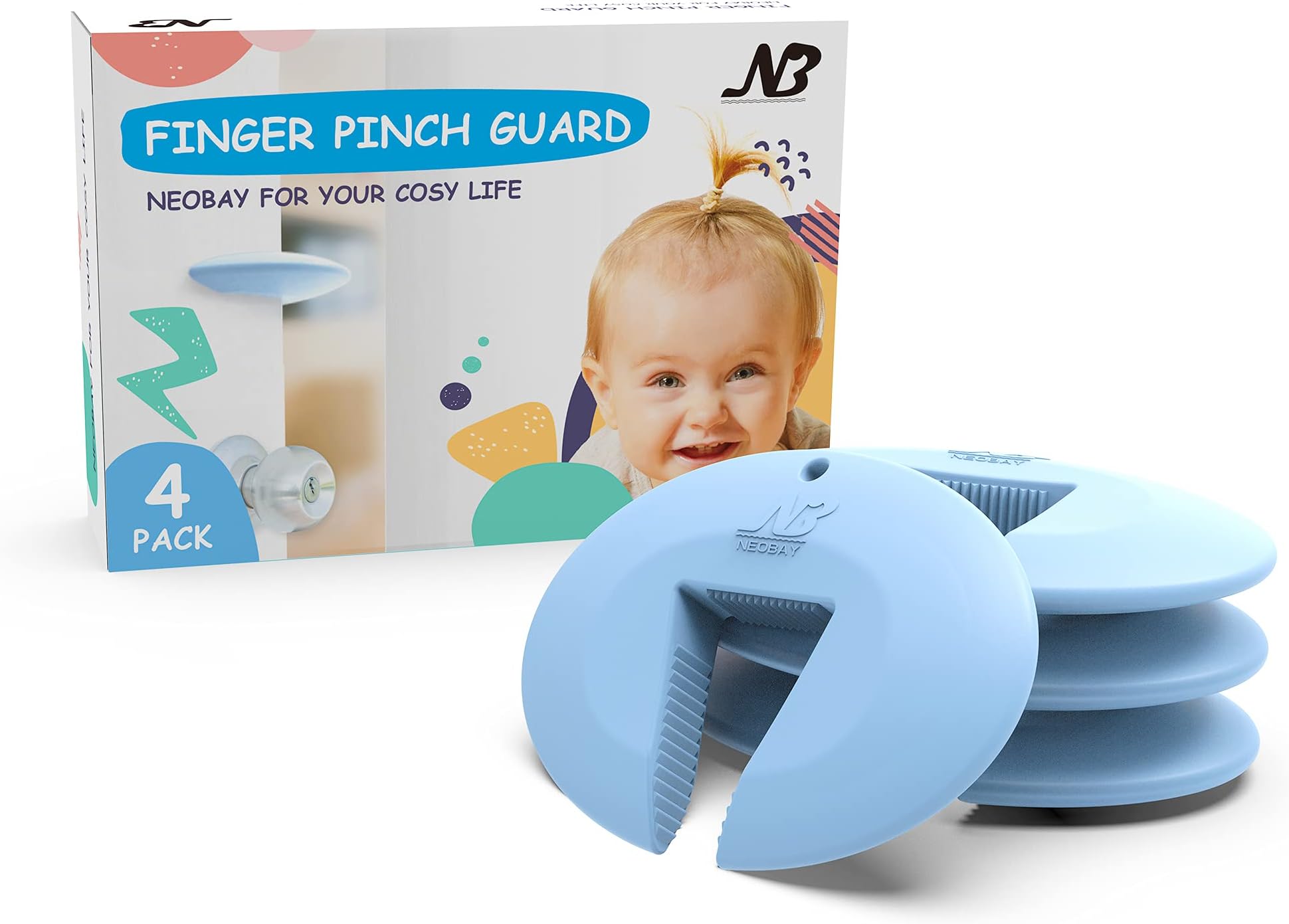 - Neobay Door Pinch Guard and Door Slam Stopper, Durable Silicone Door Finger Pinch Guard, Prevents Slamming on Even Heavy Doors, Non-Toxic & Pet Friendly, Blue, 4 Packs