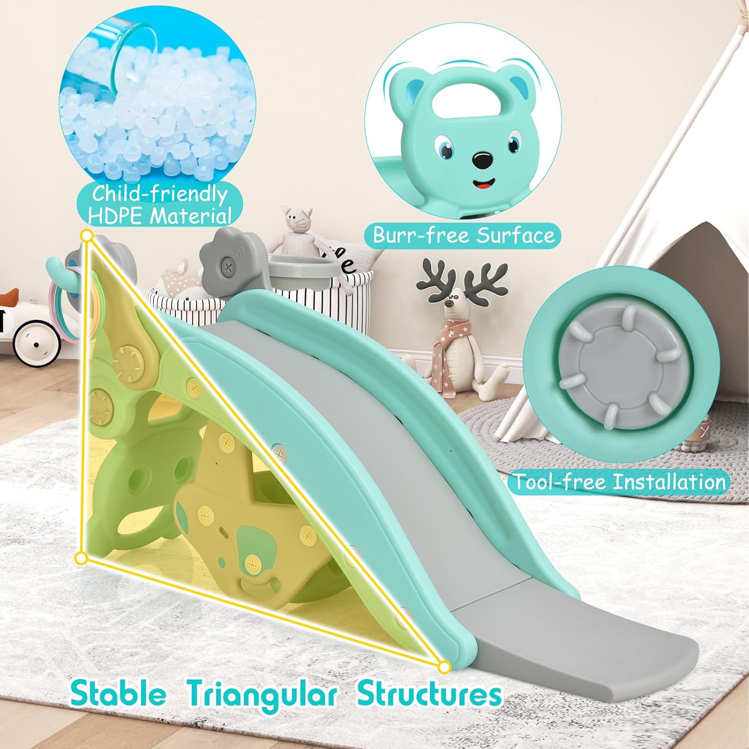 HONEY JOY Toddler Slide Rocking Toy, 6 in 1 Convertible Freestanding Slide for Kids w/Basketball Hoop/Ring Toss Game/Rocking Horse/Stool, Foldable Baby Climber Playground Slide for Indoors Outdoors