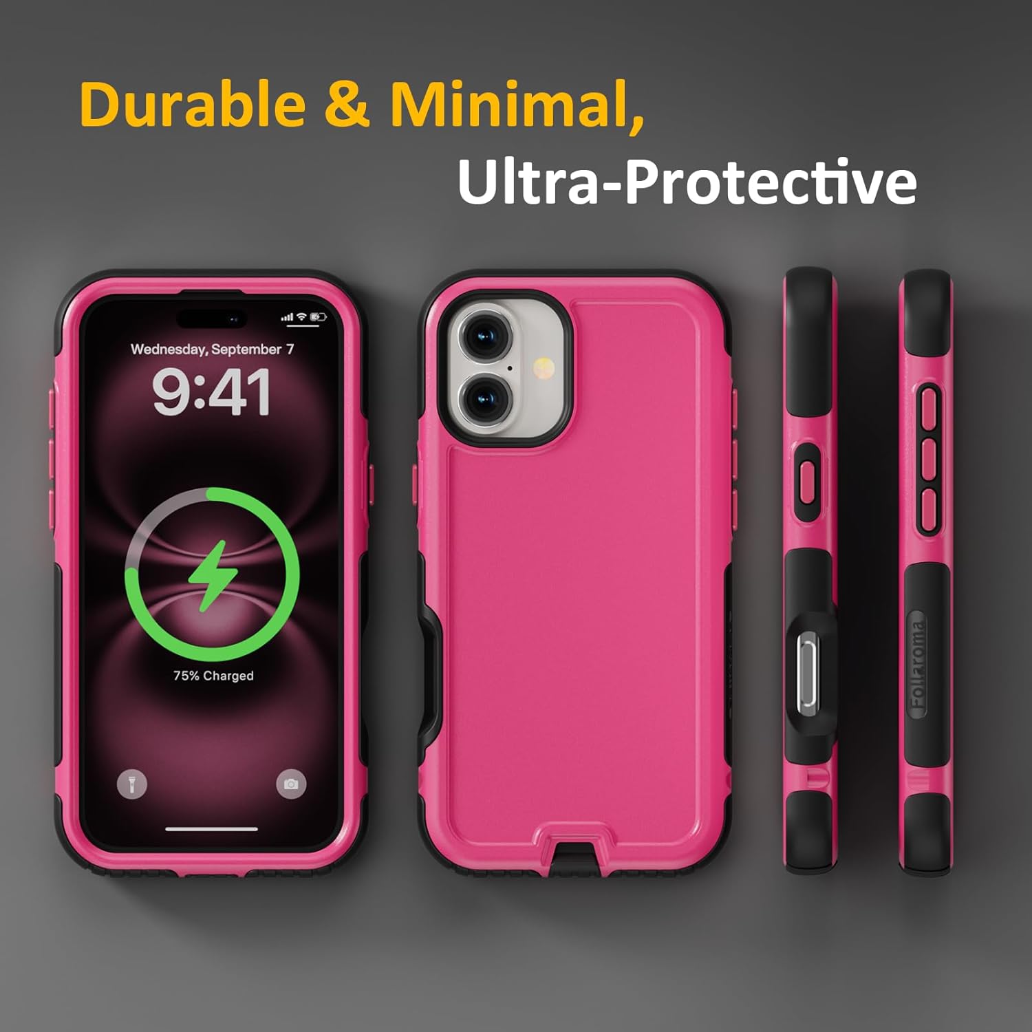 Follaroma for iPhone 16 Plus Case, Compatible with MagSafe, Heavy Duty Shockproof Protective Phone Case, Anti-Drop Protection, Dual Layer Magnetic Phone Cover for iPhone 16 Plus, 6.7", Hot Pink