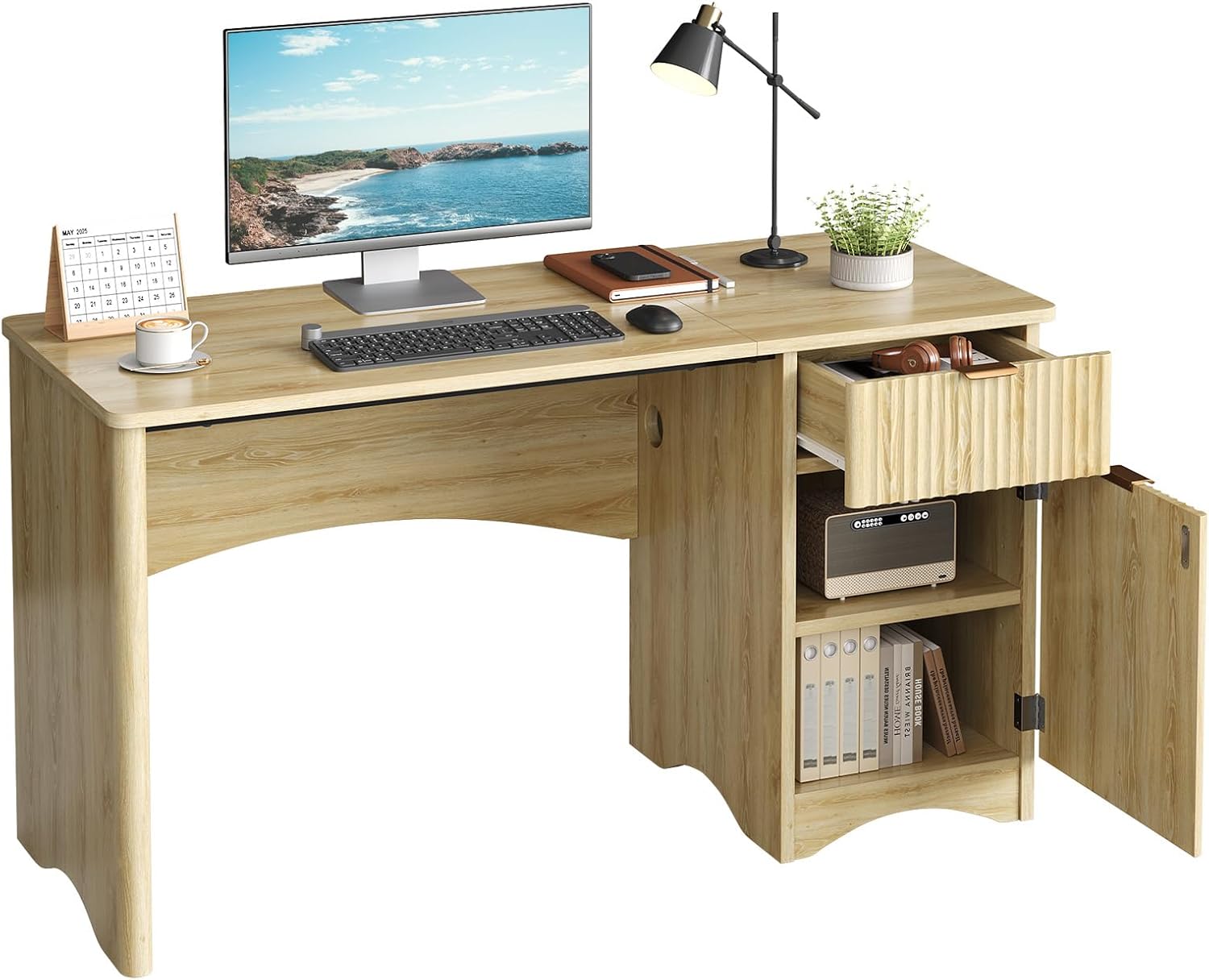 Bestier 47 inch Computer Desk with Drawer, Office Desk with File Cabinet, Modern Executive Desk Adjustable Shelves for Home Office Bedroom Study, Natual Oak
