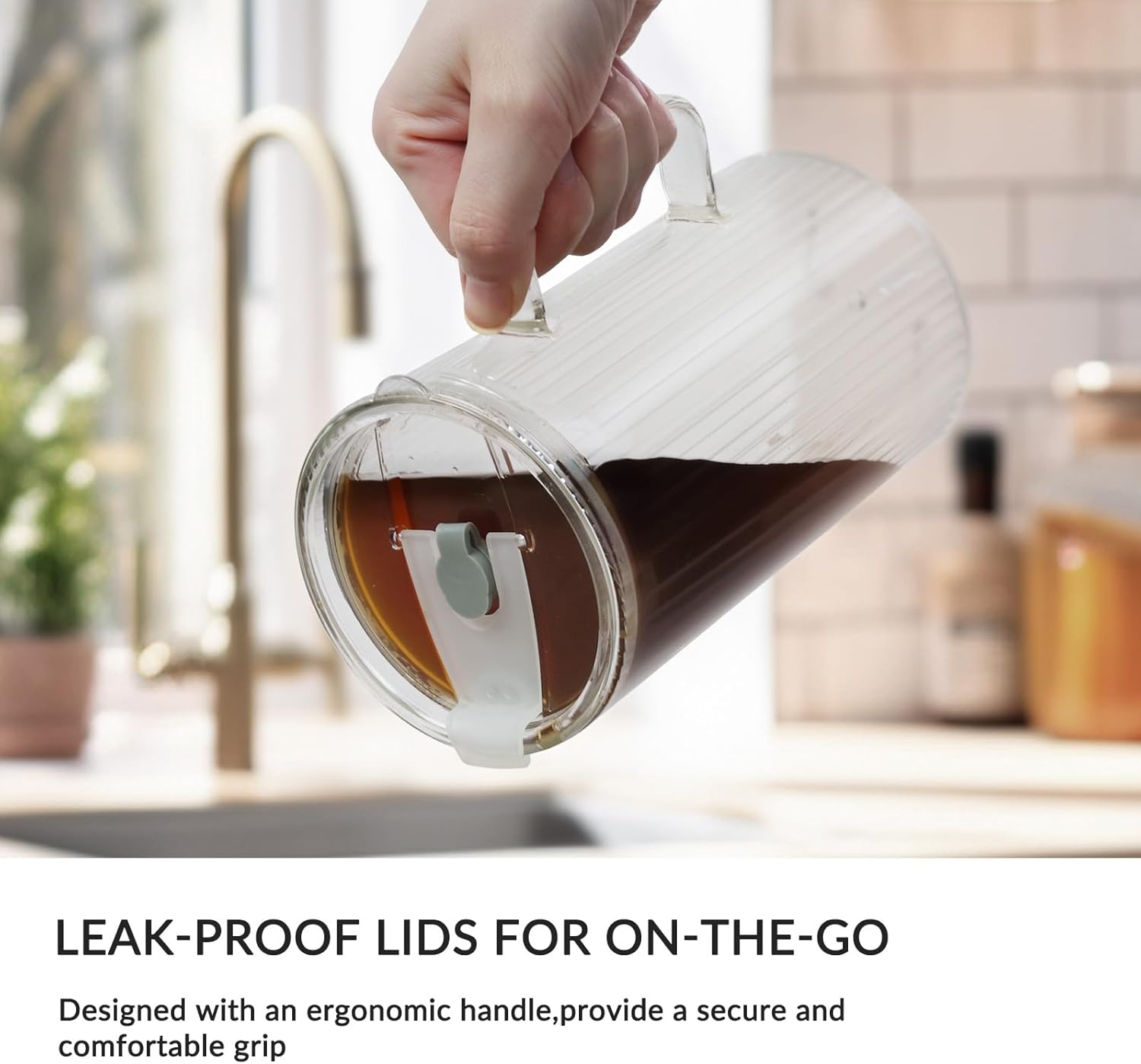 Puraville 25oz Glass Cups with Lids and Straws, High Borosilicate Ribbed Drinking Glasses Tumbler with Handle for Iced Coffee, Glassware Mason Jar Smoothie Cup for Long Drinks - Image 6