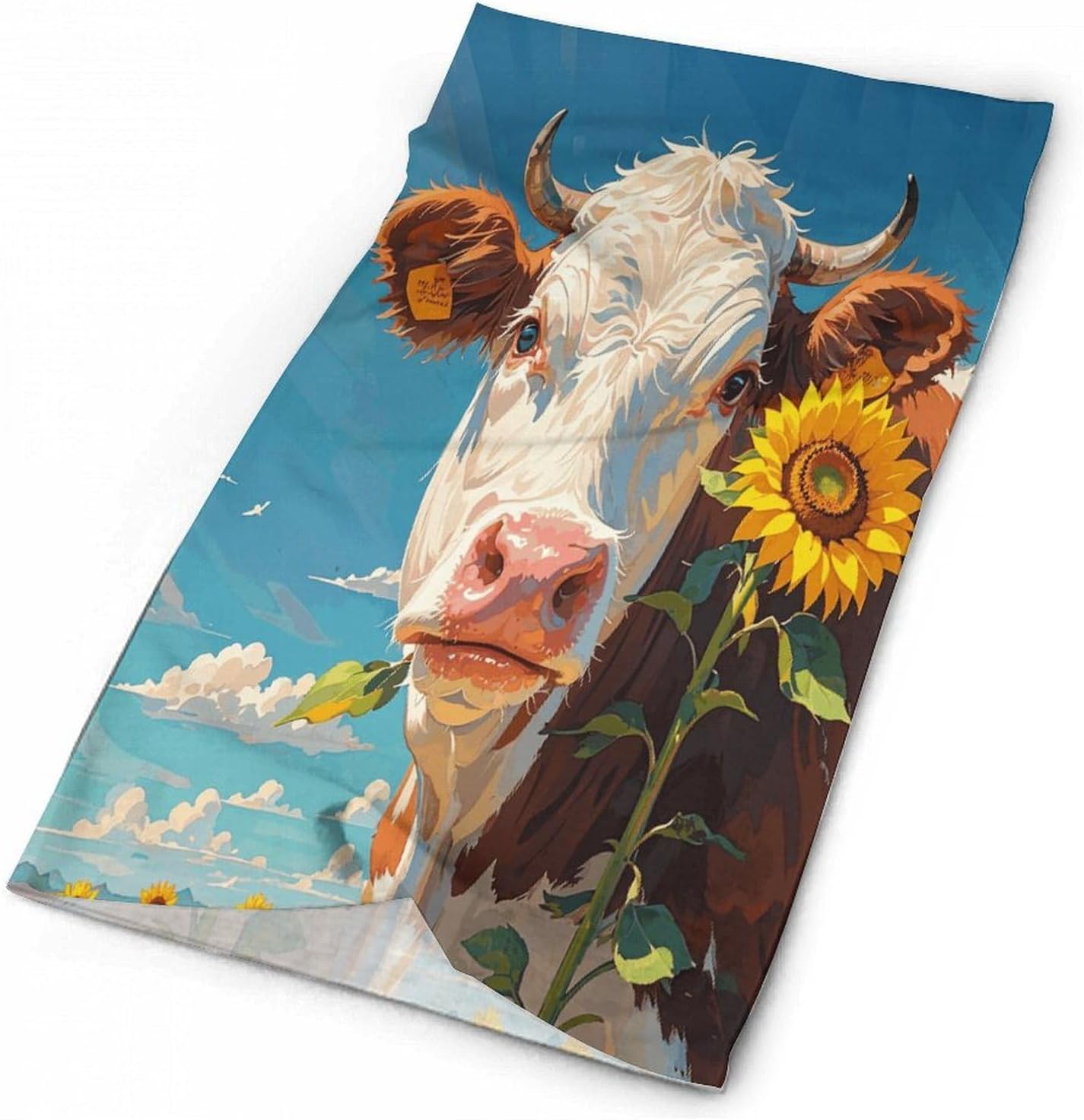 Cow Sunflowers in Blue Neck Gaiter Bandana Windproof Breathable Face Mask Cover Face Cover Cold Weather Gator Scarf Winter Neck Warmer Gaiter Half Balaclava Scarf Mask for Men Women
