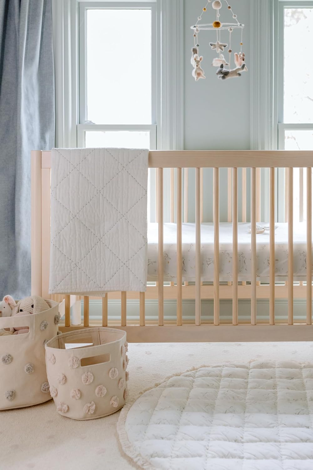 PEHR Pom Pom Basket, Pint (Blush) | 100% Cotton Canvas Storage for Nursery, Playroom & Home | Decorative Organizer | 10”D x 9”H