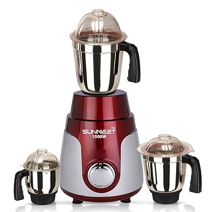 Sunmeet Red Silver Color 1000Watts Mixer Grinder with 3 Jar (1 Large Jar, 1 Medium Jar and 1 Chutney Jar) MGF20-SUN-807