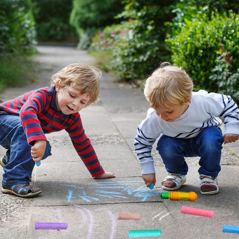 20 Pack Sidewalk Chalk, Chalk Sets for Kids Includes 2 Chalk Holders, 10 Stencils, for Sidewalk Chalk Party Favors and Outdoor Sidewalk Art : Toys & Games