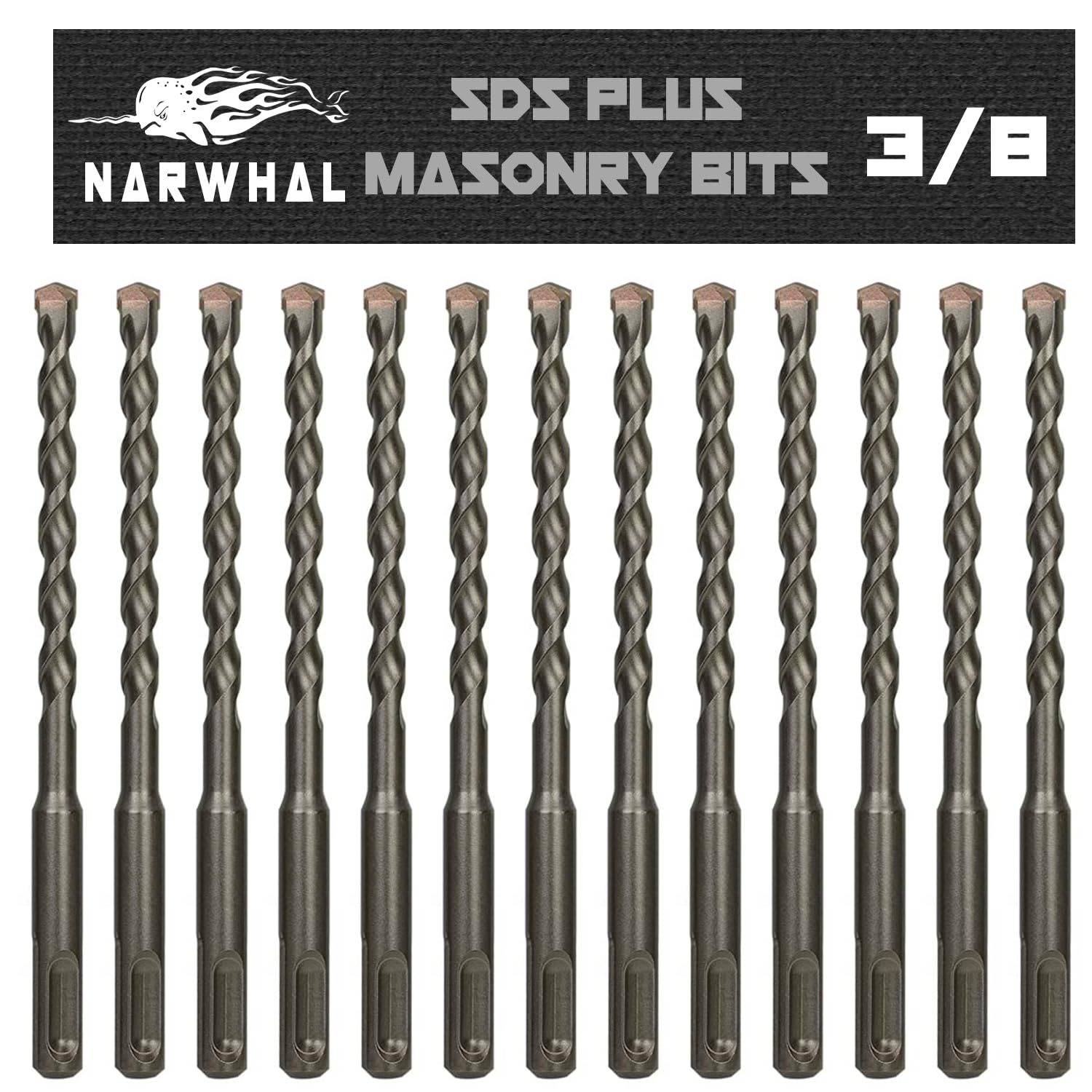 SDS Plus 3/8 Inch Masonry Drill Bits (13 Pack - Industrial Grade) 6 Inch Rotary Hammer Bit for Concrete, Stone, Block, & More!