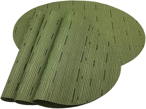 Placemats,Red-A Imitation Bamboo Oval Woven Vinyl Heat Resistant Placemats Washable Table Mats for Kitchen Table Set of 4,Green
