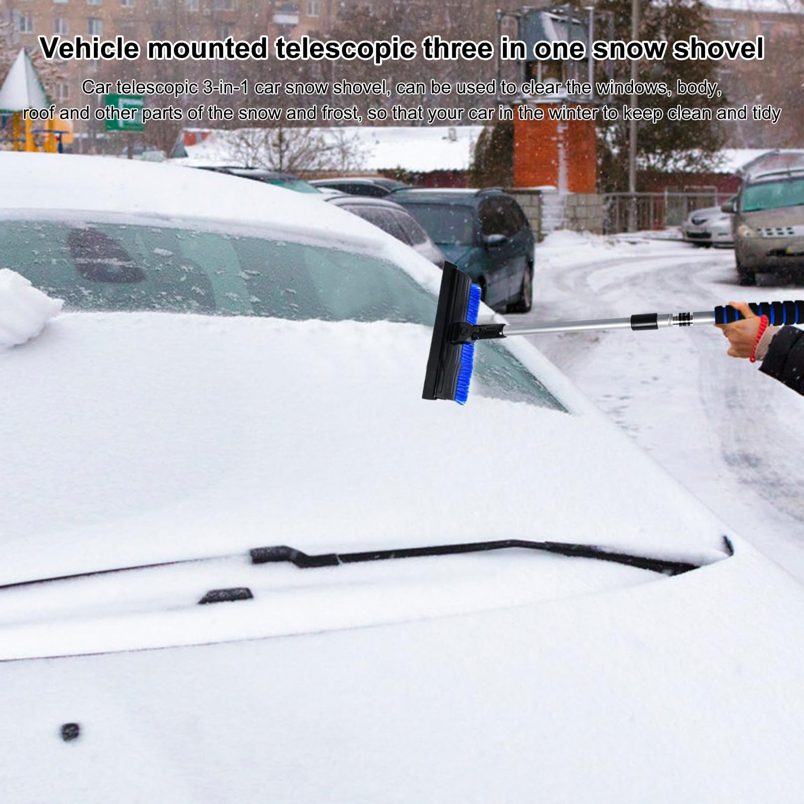 spazzola per polvere di neve raschietto per ghiaccio, spazzola per polvere di neve 3 in 1 e raschietto per ghiaccio, impugnatura ergonomica in schiuma, raschietto per parabrezza morbido,