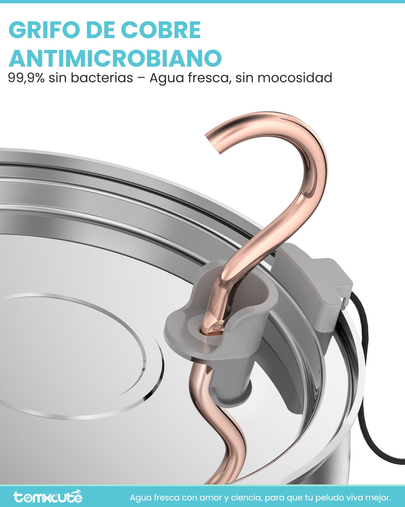 TOMXCUTE Fuente Gatos 4L con Nivel Visible para Varias Mascotas | Bomba silenciosa con cuello de cisne y 3 filtros para agua limpia y fresca cada día
