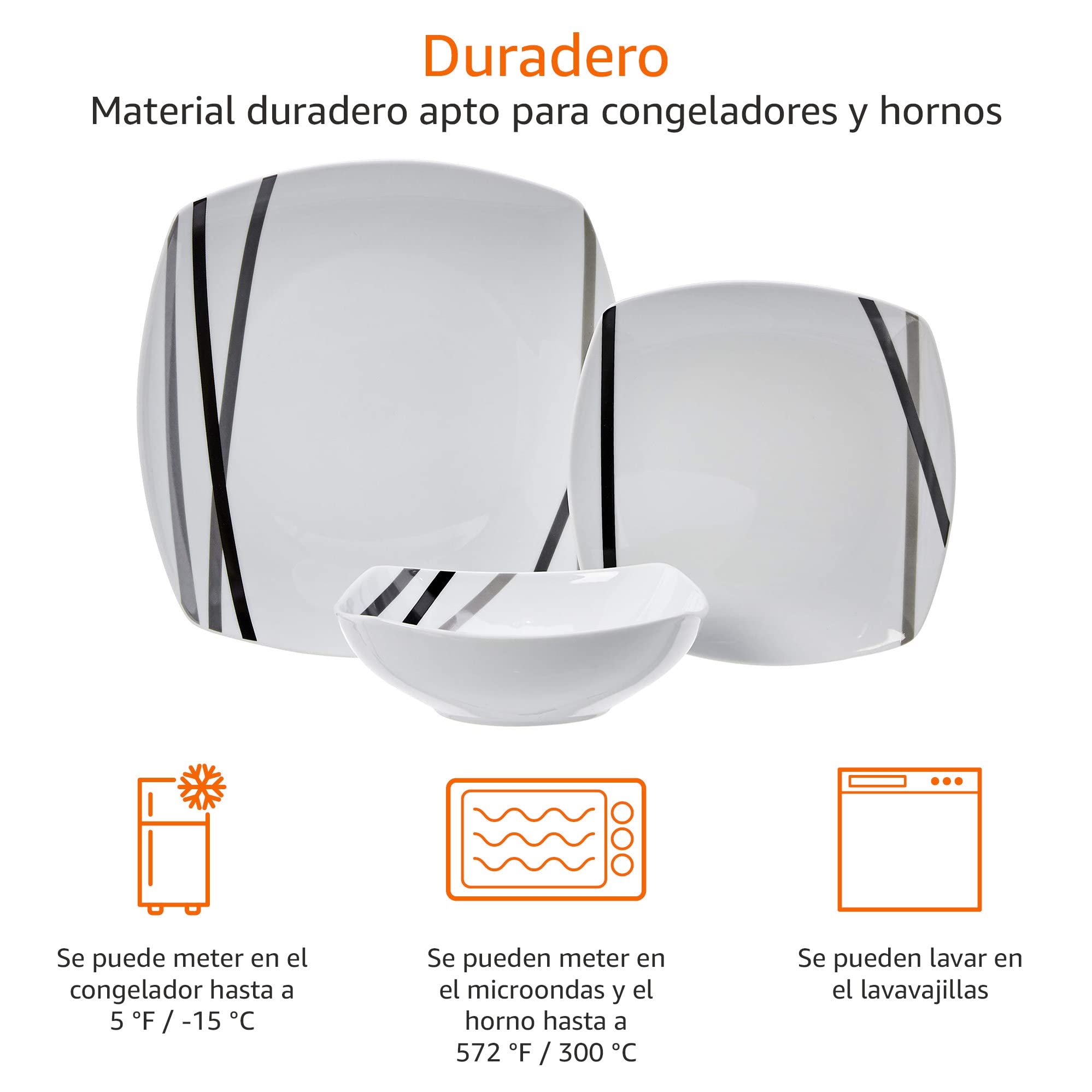 Amazon Basics Vajilla 18 Unidad 6 Servicios Líneas Modernas