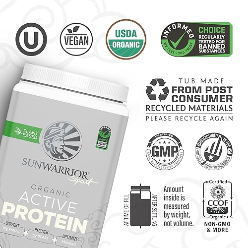 Miniatura 4 de Sunwarrior Proteína vegana en polvo orgánica USDA  BCAA sin azúcar sin gluten sin OMG sin lácteos  Chocolate 20 porciones  Proteína activa orgánica